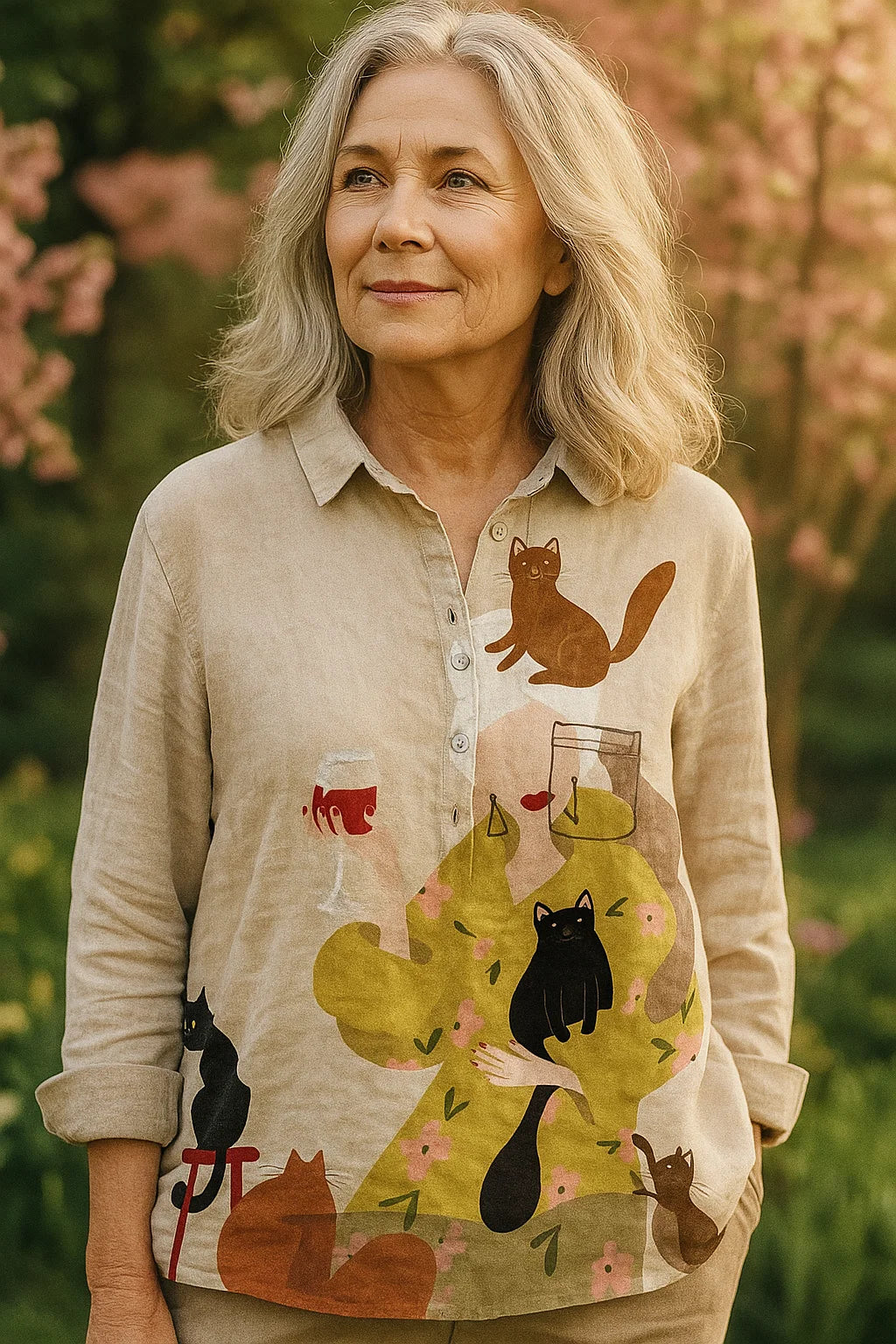 Sofie® | Bluse mit Katzen- und Blumenprint