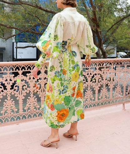 Kelly™ - Floral Print Shirt Maxi Dress