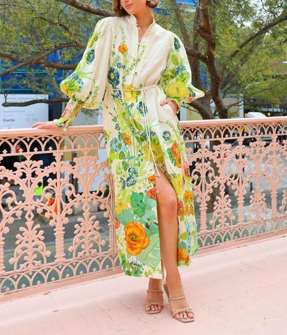 Kelly™ - Floral Print Shirt Maxi Dress