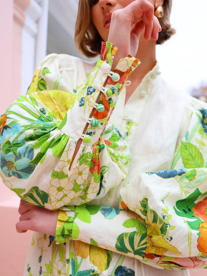 Kelly™ - Floral Print Shirt Maxi Dress