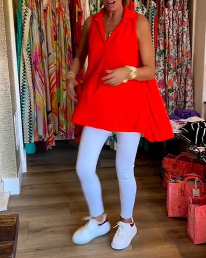 Laluna® | Ärmelloses Top mit Rüschen und Aufschlägen