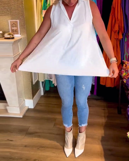 Laluna® | Ärmelloses Top mit Rüschen und Aufschlägen