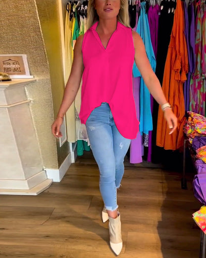 Laluna® | Ärmelloses Top mit Rüschen und Aufschlägen