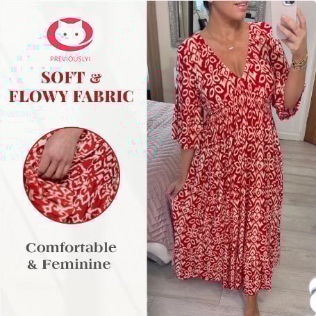 Bohème lässigen Druck V-Ausschnitt Taille wickeln langes Kleid