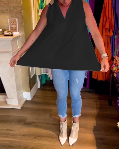 Laluna® | Ärmelloses Top mit Rüschen und Aufschlägen