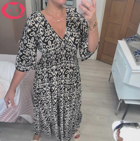 Bohème lässigen Druck V-Ausschnitt Taille wickeln langes Kleid