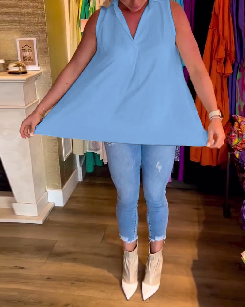 Laluna® | Ärmelloses Top mit Rüschen und Aufschlägen