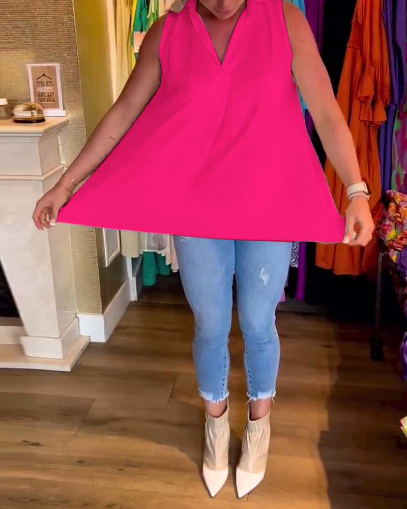 Laluna® | Ärmelloses Top mit Rüschen und Aufschlägen