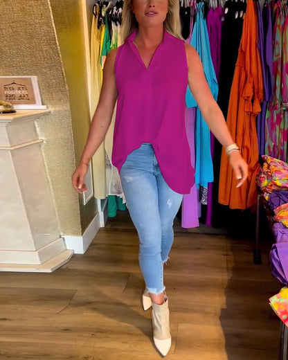 Laluna® | Ärmelloses Top mit Rüschen und Aufschlägen