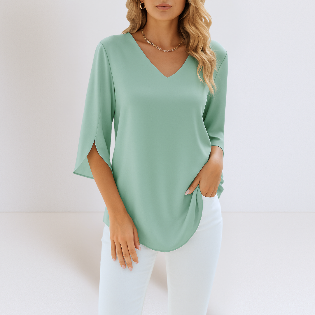 Sophie™ | Elegante Bluse mit V-Ausschnitt und geschlitzten Ärmeln