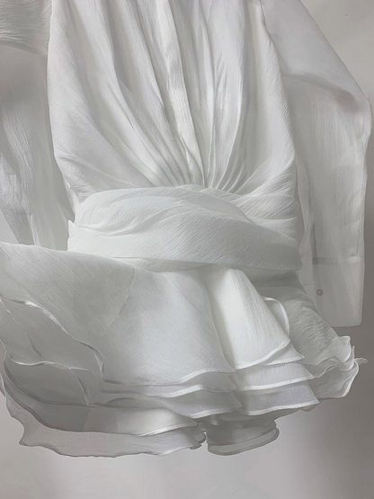 WHITE BLOOM RUFFLE MINI KLEID