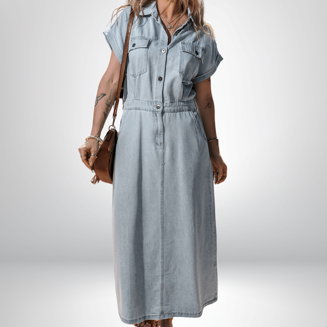 Isabelle - Denimkleid mit eleganten, kurzen Fledermausärmeln