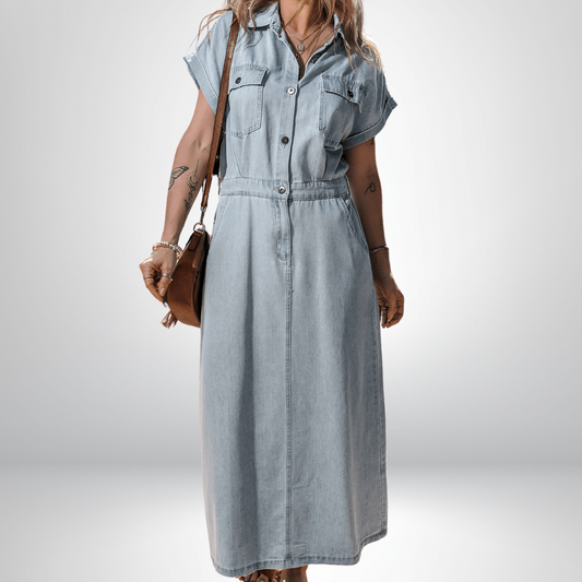 Isabelle - Denimkleid mit eleganten, kurzen Fledermausärmeln