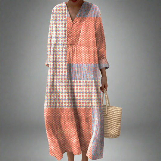 Nora™ | Patchwork-Midikleid mit Korallen- und Sternenmuster