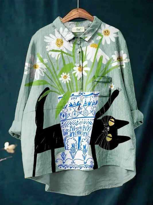 Sofia® | Bluse mit Katzen- und Blumenprint