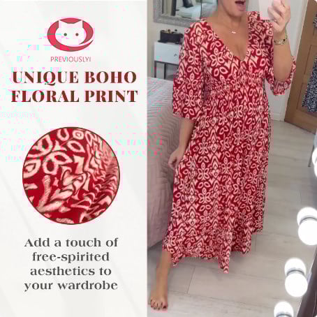 Bohème lässigen Druck V-Ausschnitt Taille wickeln langes Kleid