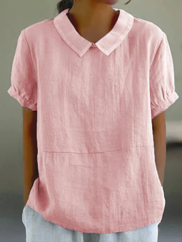Einfarbiges Top aus Baumwolle und Leinen