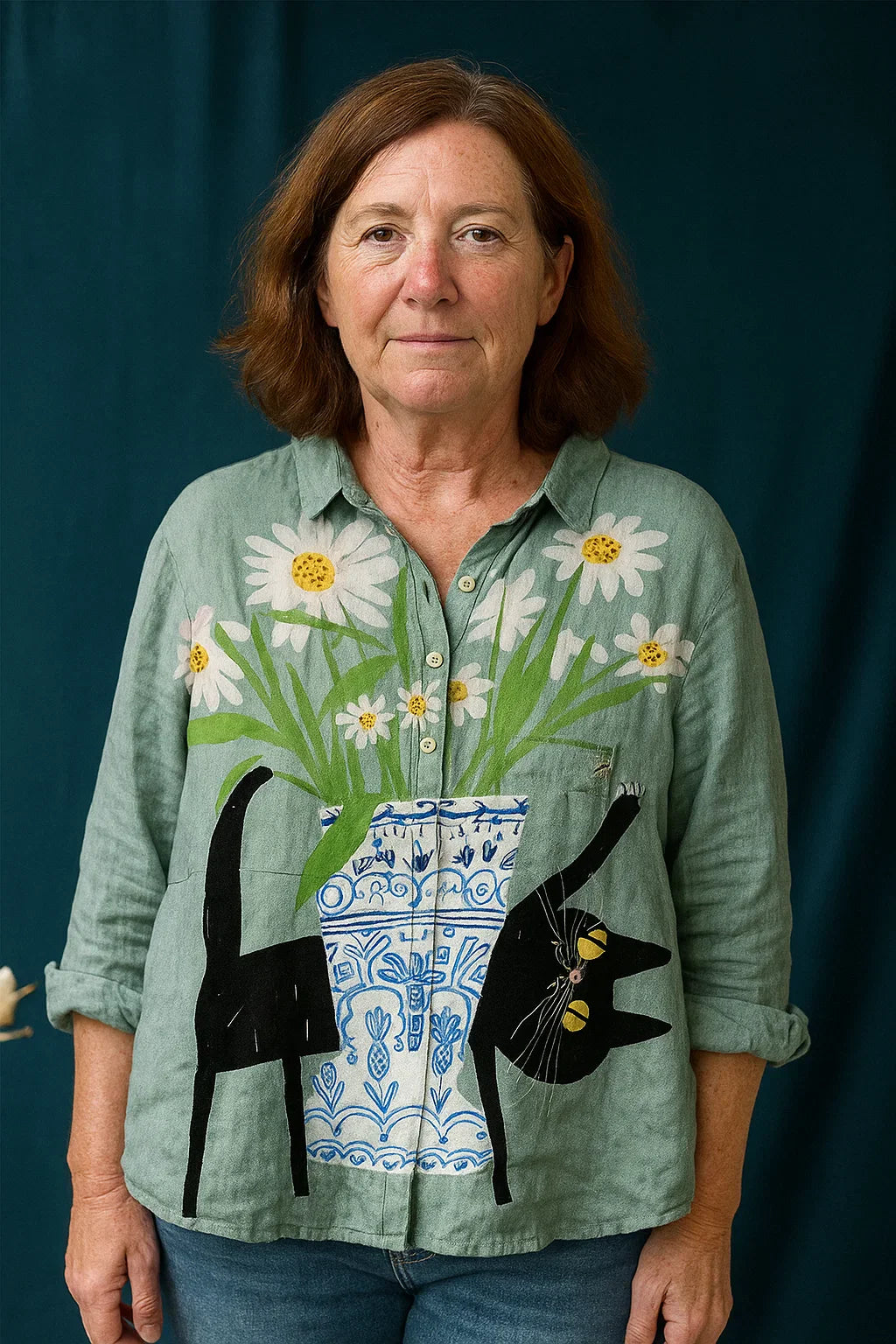 Sofia® | Bluse mit Katzen- und Blumenprint